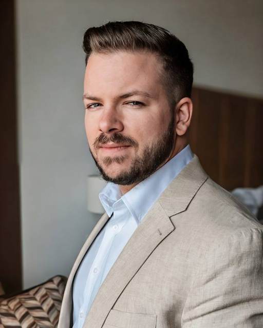 Chris VanderValk in a linen jacket and white shirt
